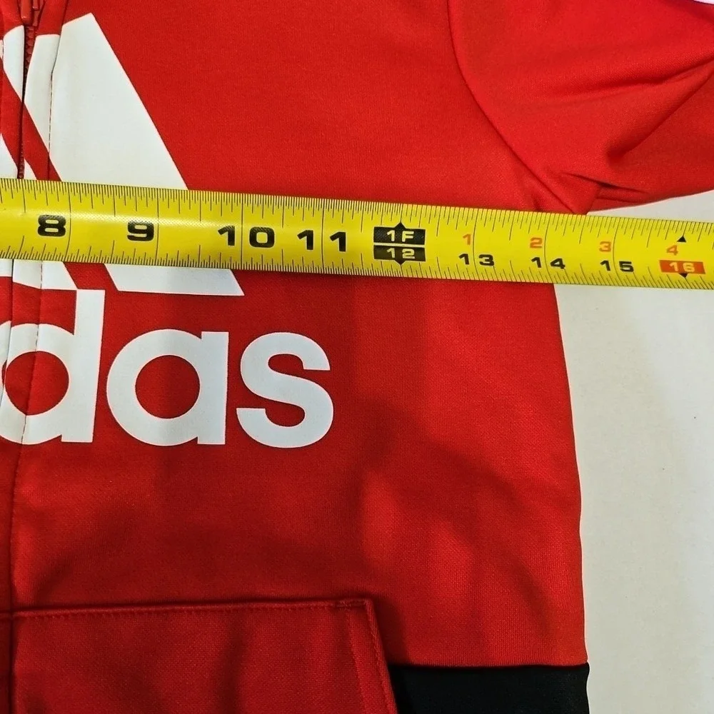 Adidas Track Jacket Boys Size 7 Red Black White Hoodie Full Zip Pocket Logo